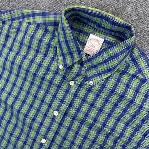 Brooks Brothers Original Polo Shirt NON-IRON Mens S Blue Green Check Plaid Class
